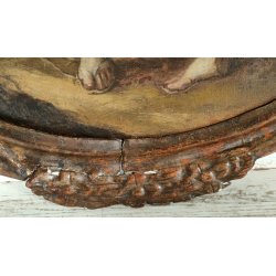 ANTICO QUADRO OVALE DIPINTO OLIO TELA epoca 700 ANGELO CUSTODE BAMBINO CORNICE