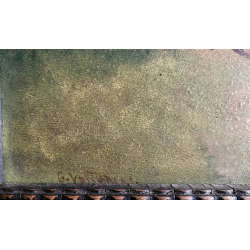 ANTICO DIPINTO OLIO TAVOLA PAESAGGIO MONTANO G. Venturini CORNICE GUILLOCHE '800