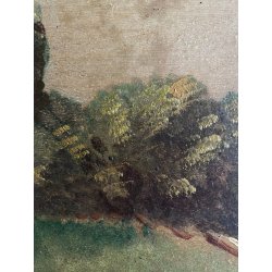 ANTICO DIPINTO OLIO TAVOLA PAESAGGIO MONTANO G. Venturini CORNICE GUILLOCHE '800