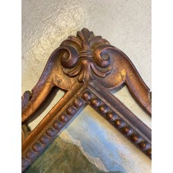 ANTICO QUADRO OLIO Omero Solaro PAESAGGIO MONTANO BAITA CORNICE SCOLPITA VOLUTE