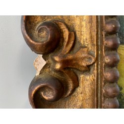 ANTICO QUADRO OLIO Omero Solaro PAESAGGIO MONTANO BAITA CORNICE SCOLPITA VOLUTE