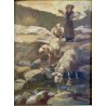 ANTICO QUADRO OLIO SCENA GENERE RIPRODUZIONE PASTORELLA con PECORE DI S. Bruzzi