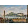 QUADRO DIPINTO OLIO TELA PAESAGGIO LAGO MAGGIORE ROCCA CASTELLO ANGERA ARONA '66
