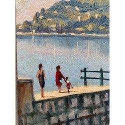 QUADRO DIPINTO OLIO TELA PAESAGGIO LAGO MAGGIORE ROCCA CASTELLO ANGERA ARONA '66
