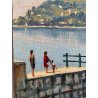QUADRO DIPINTO OLIO TELA PAESAGGIO LAGO MAGGIORE ROCCA CASTELLO ANGERA ARONA '66