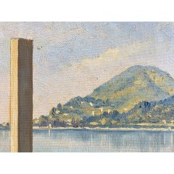 QUADRO DIPINTO OLIO TELA PAESAGGIO LAGO MAGGIORE ROCCA CASTELLO ANGERA ARONA '66