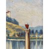 QUADRO DIPINTO OLIO TELA PAESAGGIO LAGO MAGGIORE ROCCA CASTELLO ANGERA ARONA '66