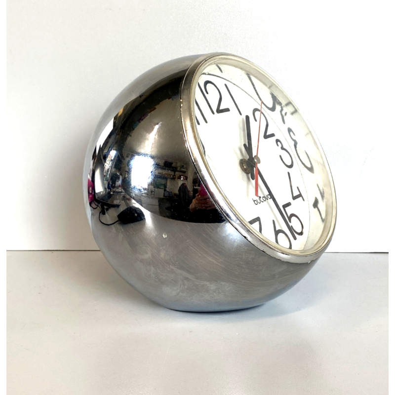 OROLOGIO VINTAGE da TAVOLO butova FRANCE SFERA METALLO CROMATO FUNZIONANTE '70