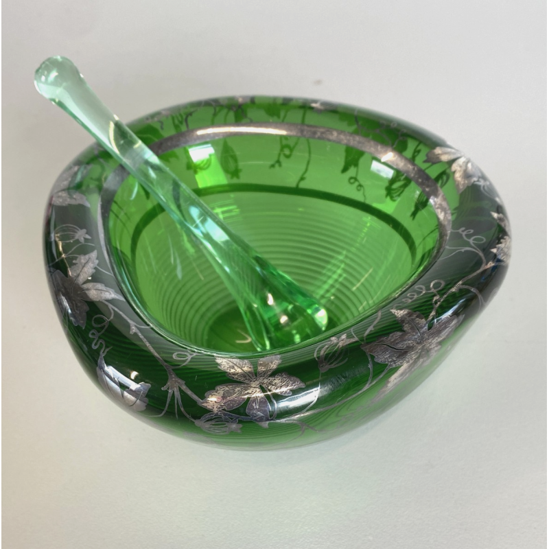 SVUOTATASCHE POSACENERE BOWL VETRO Murano DECORO FOGLIATO ARGENTO VENEZIA '40