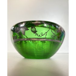 SVUOTATASCHE POSACENERE BOWL VETRO Murano DECORO FOGLIATO ARGENTO VENEZIA '40