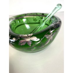 SVUOTATASCHE POSACENERE BOWL VETRO Murano DECORO FOGLIATO ARGENTO VENEZIA '40