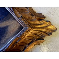 ANTICO QUADRO OLIO B. Russin SCENA GENERE PASTORE GREGGE PECORE OVILE TRAMONTO