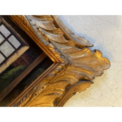 ANTICO QUADRO OLIO B. Russin SCENA di GENERE INTERNO OVILE PECORE GALLINE FIENO