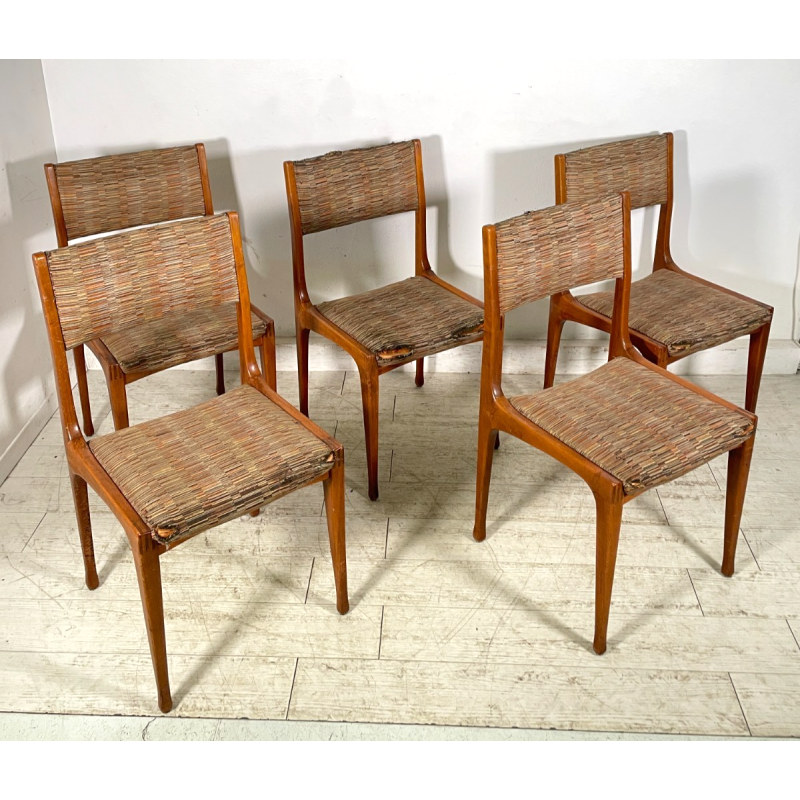 5 SEDIE VINTAGE ANNI 60 FIRMATE CASSINA CARLO DE CARLI LEGNO SEDUTA STOFFA ITALY