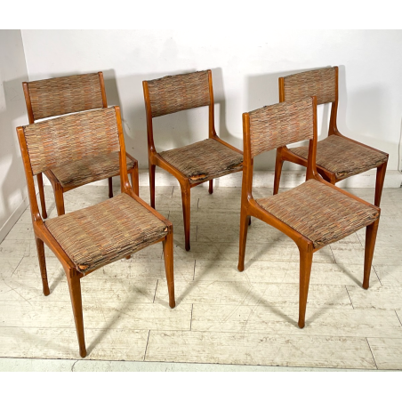 5 SEDIE VINTAGE ANNI 60 FIRMATE CASSINA CARLO DE CARLI LEGNO SEDUTA STOFFA ITALY