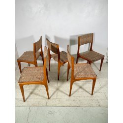 5 SEDIE VINTAGE ANNI 60 FIRMATE CASSINA CARLO DE CARLI LEGNO SEDUTA STOFFA ITALY