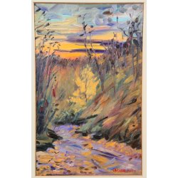 QUADRO DIPINTO olio tela Carlo Monti PAESAGGIO TRAMONTO d' INVERNO Lago Maggiore