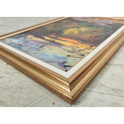 QUADRO DIPINTO olio tela Carlo Monti PAESAGGIO TRAMONTO d' INVERNO Lago Maggiore
