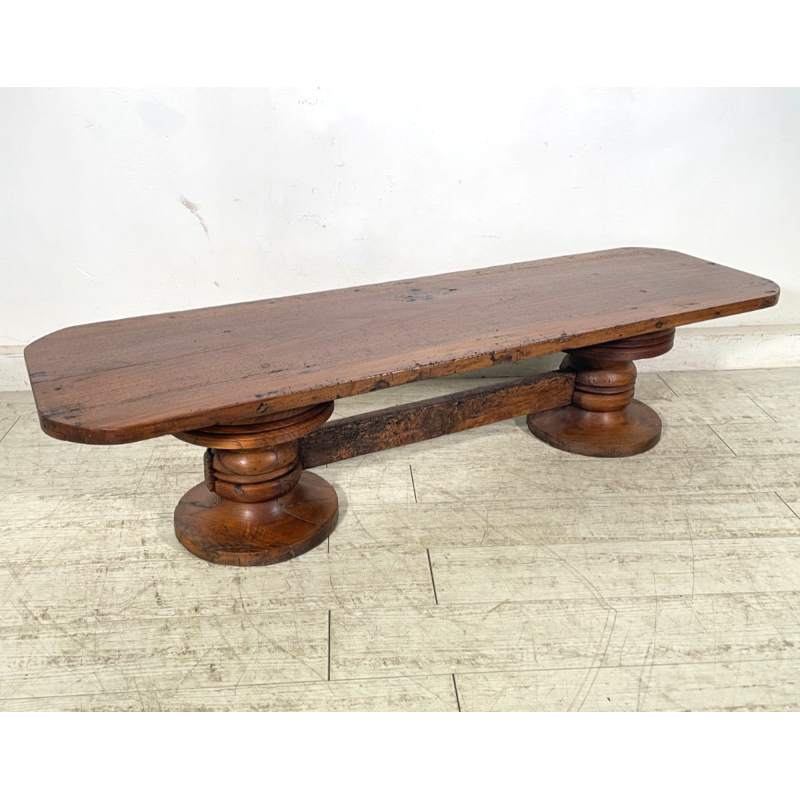 ANTICO TAVOLO BASSO da SALOTTO fumè epoca 1800 LEGNO NOCE COLONNA TAVOLINO OLD