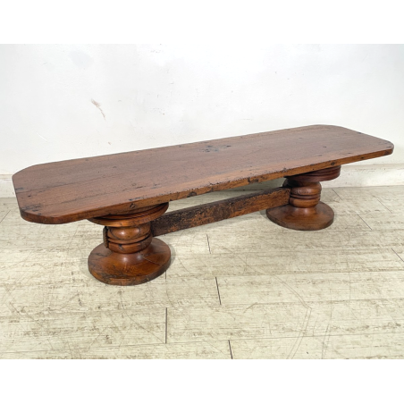 ANTICO TAVOLO BASSO da SALOTTO fumè epoca 1800 LEGNO NOCE COLONNA TAVOLINO OLD