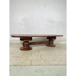 ANTICO TAVOLO BASSO da SALOTTO fumè epoca 1800 LEGNO NOCE COLONNA TAVOLINO OLD