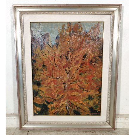 QUADRO DIPINTO olio tela Carlo Monti PAESAGGIO ALBERO AUTUNNO Lago Maggiore