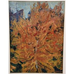 QUADRO DIPINTO olio tela Carlo Monti PAESAGGIO ALBERO AUTUNNO Lago Maggiore