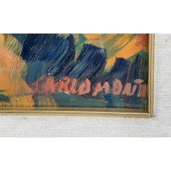 QUADRO DIPINTO olio tela Carlo Monti PAESAGGIO ALBERO AUTUNNO Lago Maggiore