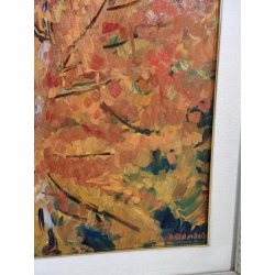 QUADRO DIPINTO olio tela Carlo Monti PAESAGGIO ALBERO AUTUNNO Lago Maggiore