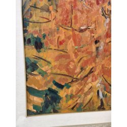 QUADRO DIPINTO olio tela Carlo Monti PAESAGGIO ALBERO AUTUNNO Lago Maggiore