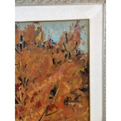 QUADRO DIPINTO olio tela Carlo Monti PAESAGGIO ALBERO AUTUNNO Lago Maggiore