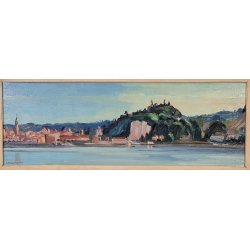 QUADRO DIPINTO olio tela Carlo Monti PAESAGGIO Arona Lago Maggiore PANORAMICO