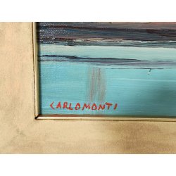 QUADRO DIPINTO olio tela Carlo Monti PAESAGGIO Arona Lago Maggiore PANORAMICO