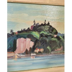 QUADRO DIPINTO olio tela Carlo Monti PAESAGGIO Arona Lago Maggiore PANORAMICO
