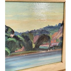 QUADRO DIPINTO olio tela Carlo Monti PAESAGGIO Arona Lago Maggiore PANORAMICO