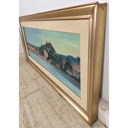 QUADRO DIPINTO olio tela Carlo Monti PAESAGGIO Arona Lago Maggiore PANORAMICO