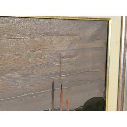 QUADRO DIPINTO olio tela Carlo Monti PAESAGGIO PANORAMICO BARCHE Lago Maggiore