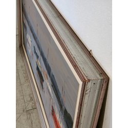 QUADRO DIPINTO olio tela Carlo Monti PAESAGGIO PANORAMICO BARCHE Lago Maggiore