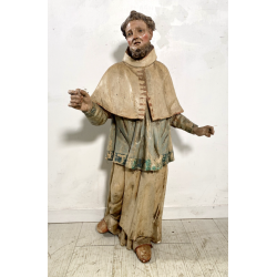 ANTICA SCULTURA LEGNO POLICROMO SANTO SACERDOTE MANCANZE XVIII/XVII sec 85cm/h