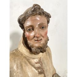 ANTICA SCULTURA LEGNO POLICROMO SANTO SACERDOTE MANCANZE XVIII/XVII sec 85cm/h