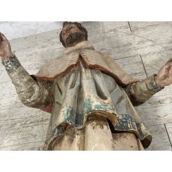 ANTICA SCULTURA LEGNO POLICROMO SANTO SACERDOTE MANCANZE XVIII/XVII sec 85cm/h