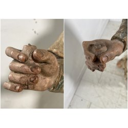 ANTICA SCULTURA LEGNO POLICROMO SANTO SACERDOTE MANCANZE XVIII/XVII sec 85cm/h