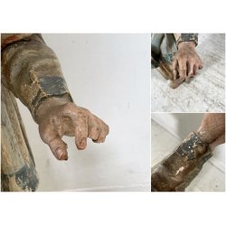ANTICA SCULTURA LEGNO POLICROMO SANTO SACERDOTE MANCANZE XVIII/XVII sec 85cm/h