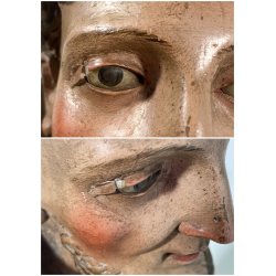 ANTICA SCULTURA LEGNO POLICROMO SANTO SACERDOTE MANCANZE XVIII/XVII sec 85cm/h