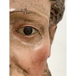 ANTICA SCULTURA LEGNO POLICROMO SANTO SACERDOTE MANCANZE XVIII/XVII sec 85cm/h