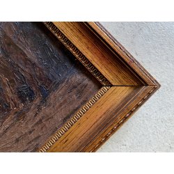 DIPINTO OLIO TELA PAESAGGIO BOSCHIVO SENTIERO TRAMONTO CREPUSCOLO '800