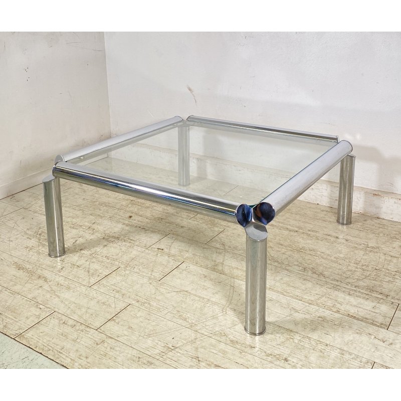 TAVOLINO SALOTTO ANNI 70 ACCIAIO CROMATO VETRO TABLE DESIGN TAVOLO FUMO SALA