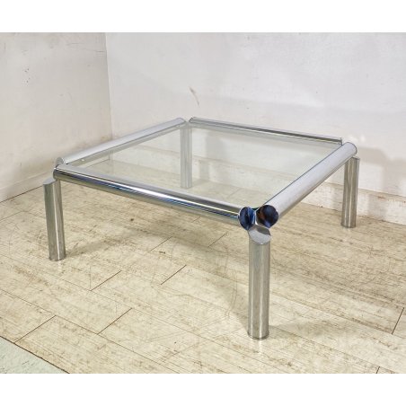 TAVOLINO SALOTTO ANNI 70 ACCIAIO CROMATO VETRO TABLE DESIGN TAVOLO FUMO SALA