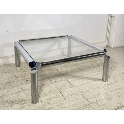 TAVOLINO SALOTTO ANNI 70 ACCIAIO CROMATO VETRO TABLE DESIGN TAVOLO FUMO SALA