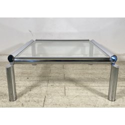TAVOLINO SALOTTO ANNI 70 ACCIAIO CROMATO VETRO TABLE DESIGN TAVOLO FUMO SALA